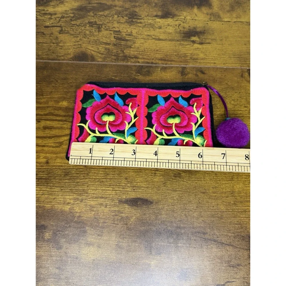 Floral Bag Coin Embroidered Crafts Peru Wallet Purse Pattern Zipper